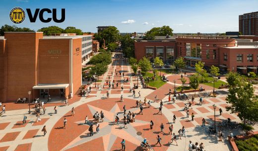 a large group of people walking around a campus.